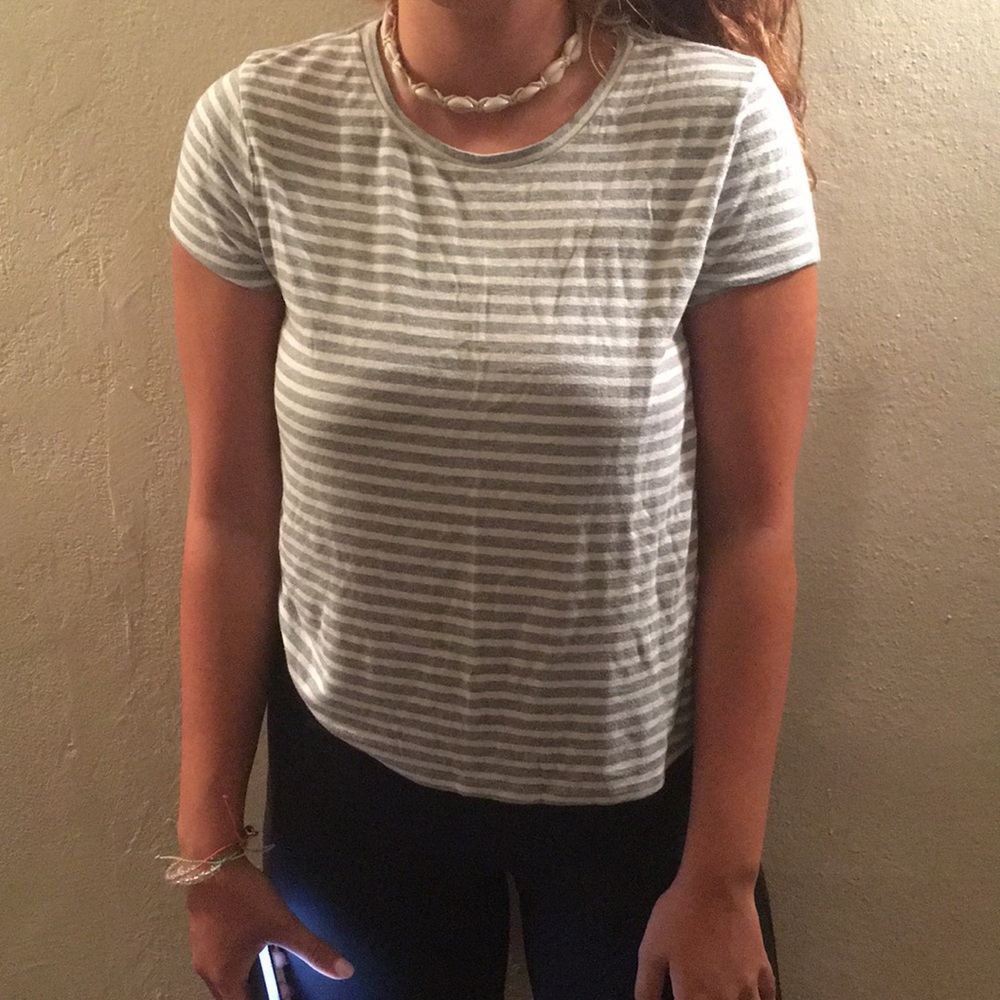 gray an white striped shirt size XL